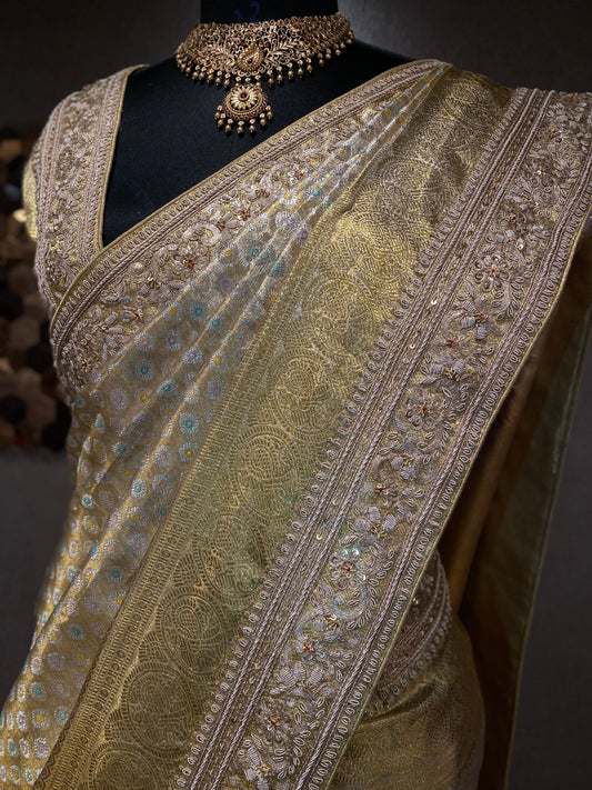 PASTEL GREEN  KANJIVARAM EMBROIDERED SILK SAREE