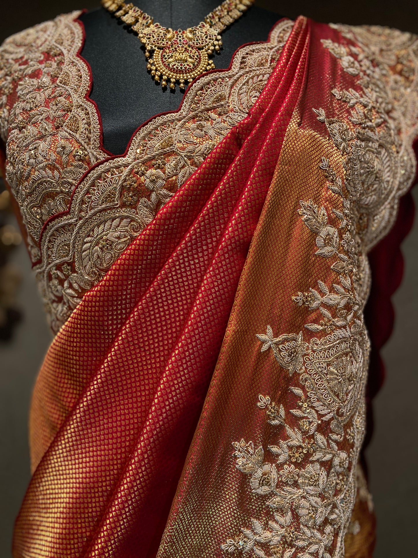RED EMBROIDERED KANJIVARAM SAREE
