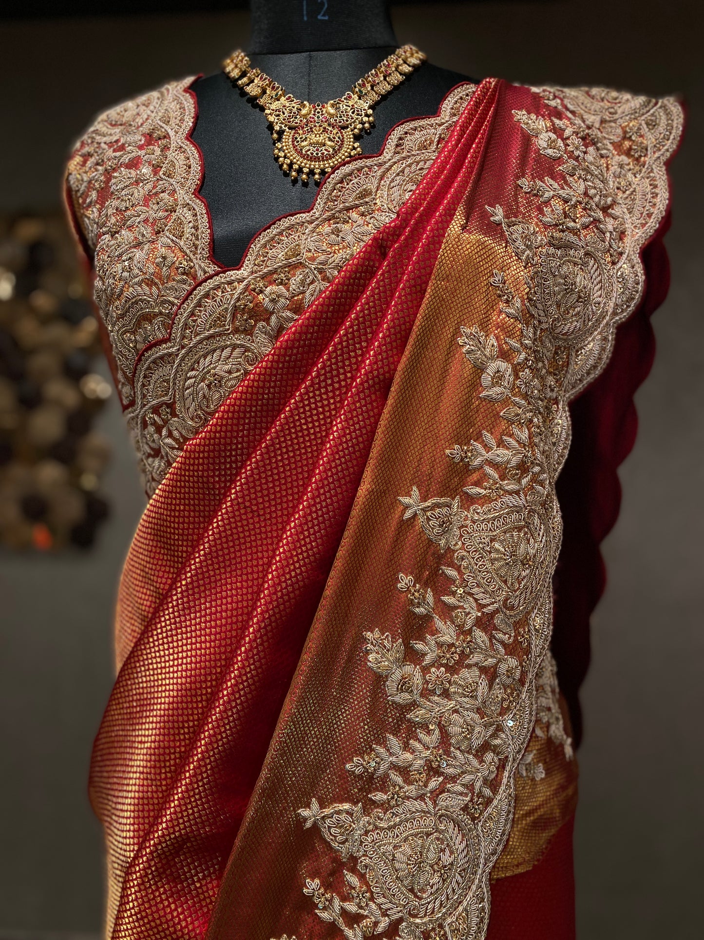 RED EMBROIDERED KANJIVARAM SAREE