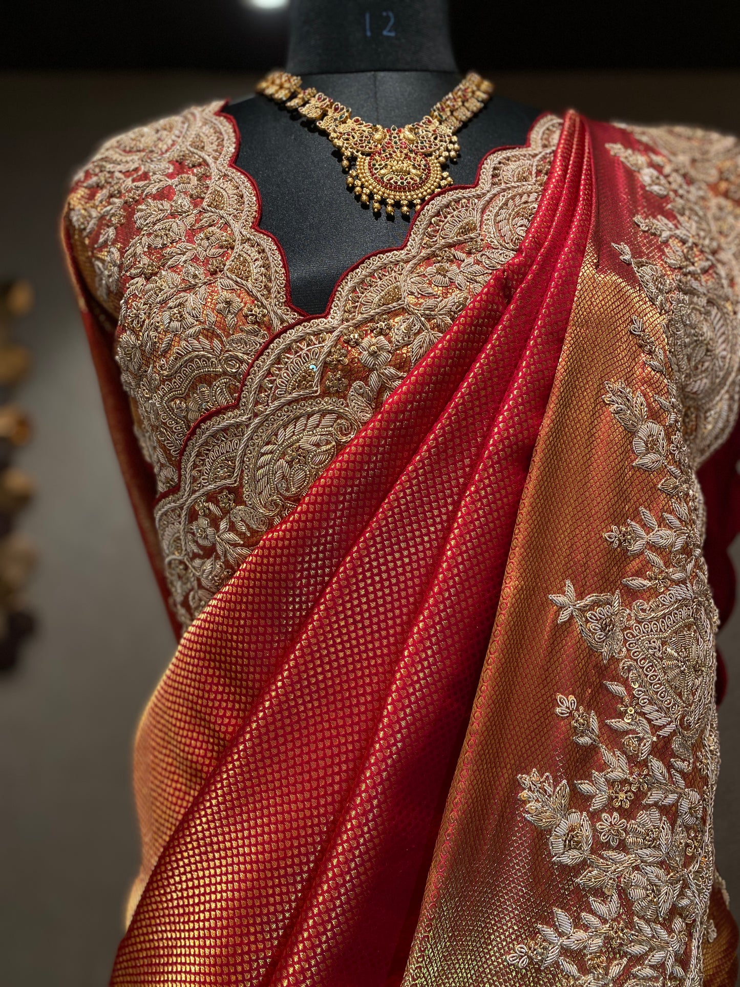 RED EMBROIDERED KANJIVARAM SAREE