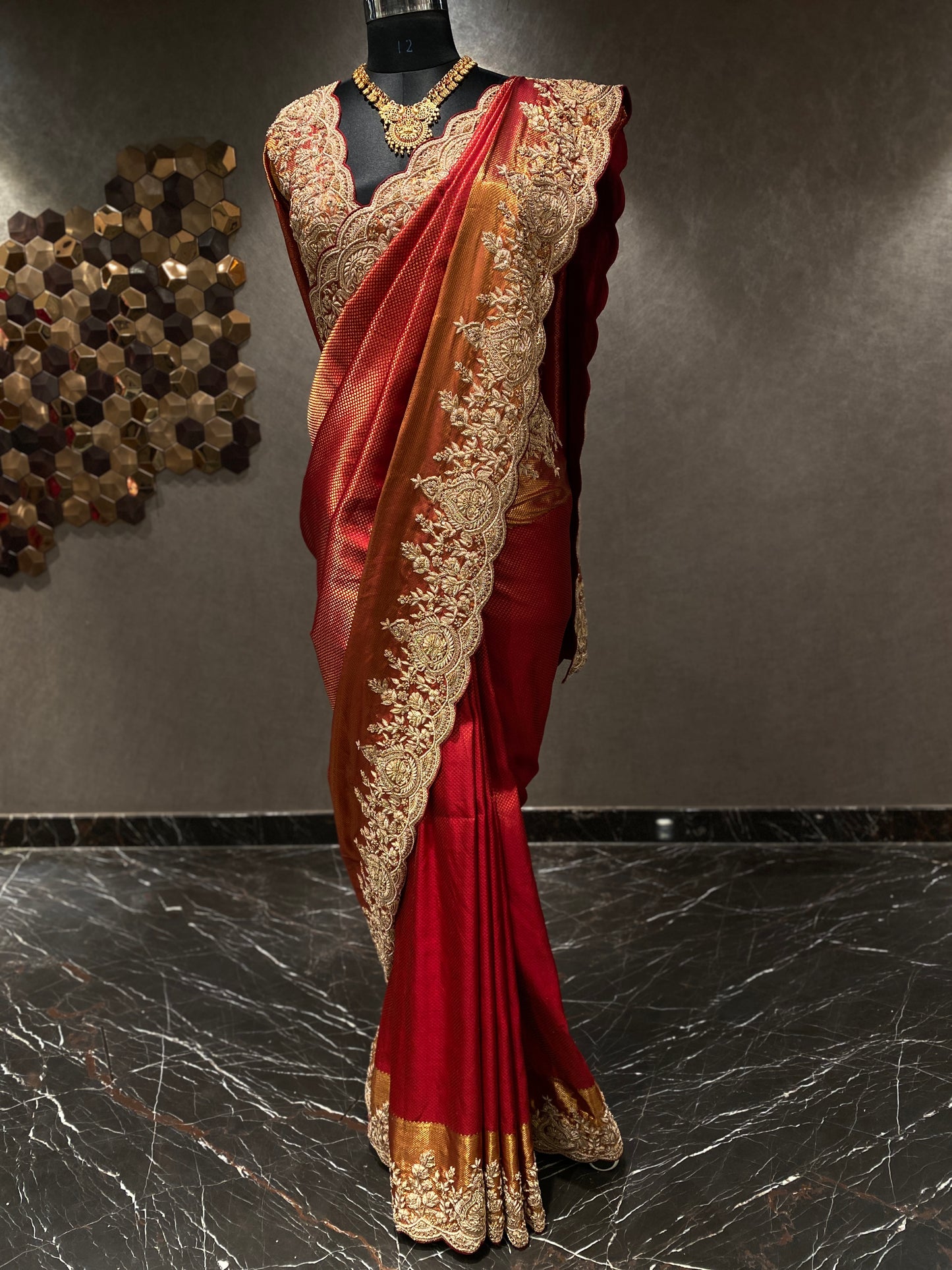 RED EMBROIDERED KANJIVARAM SAREE