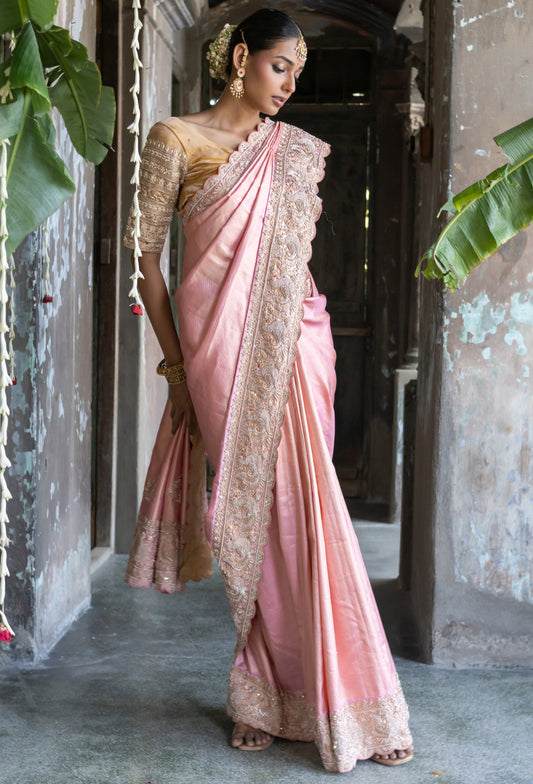 EMBROIDERED PURE PINK KANJIVARAM SAREE