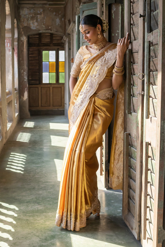 ELEGANT GOLD SILK SAREE WITH EXQUISITE EMBROIDERY