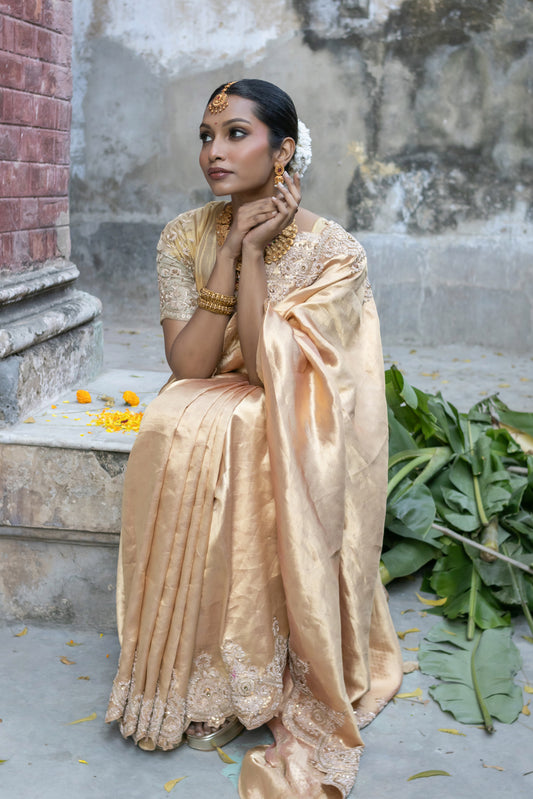 GOLDEN EMBROIDERED KANJIVARAM SILK SAREE