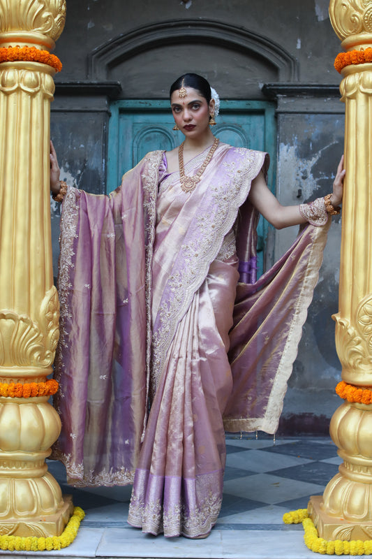LILAC BLUSH HANDEMBROIDERED KANJIVARAM SAREE