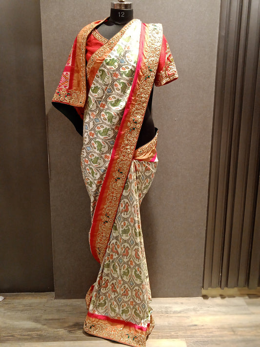 White Pochampalli Ikat Saree SS 609
