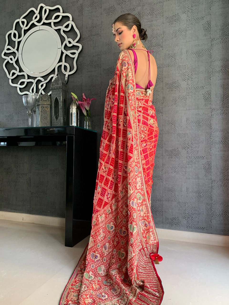 Scarlet Bandhani Paithani saree GH 56