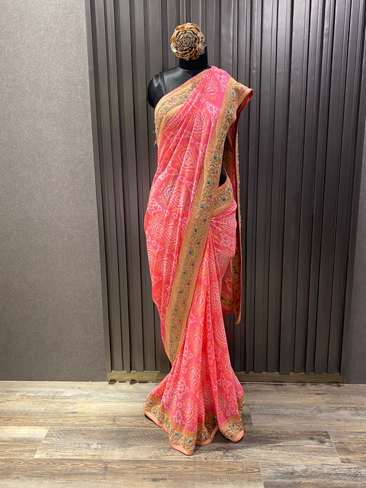 Pink Bandhani Saree GH 113